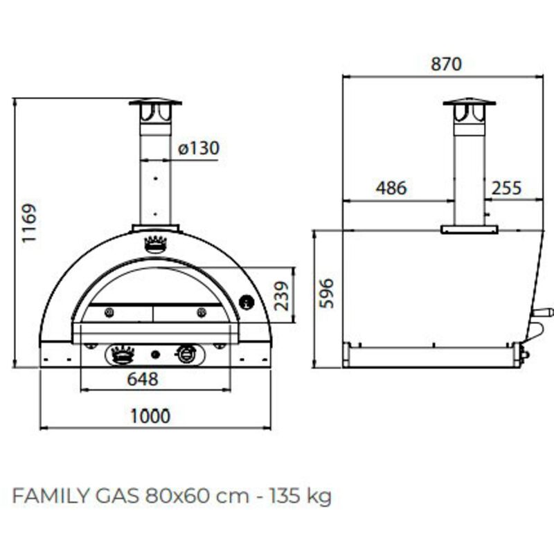 Family Gas Pizzauuni 80x60 cm. Antrasiitti