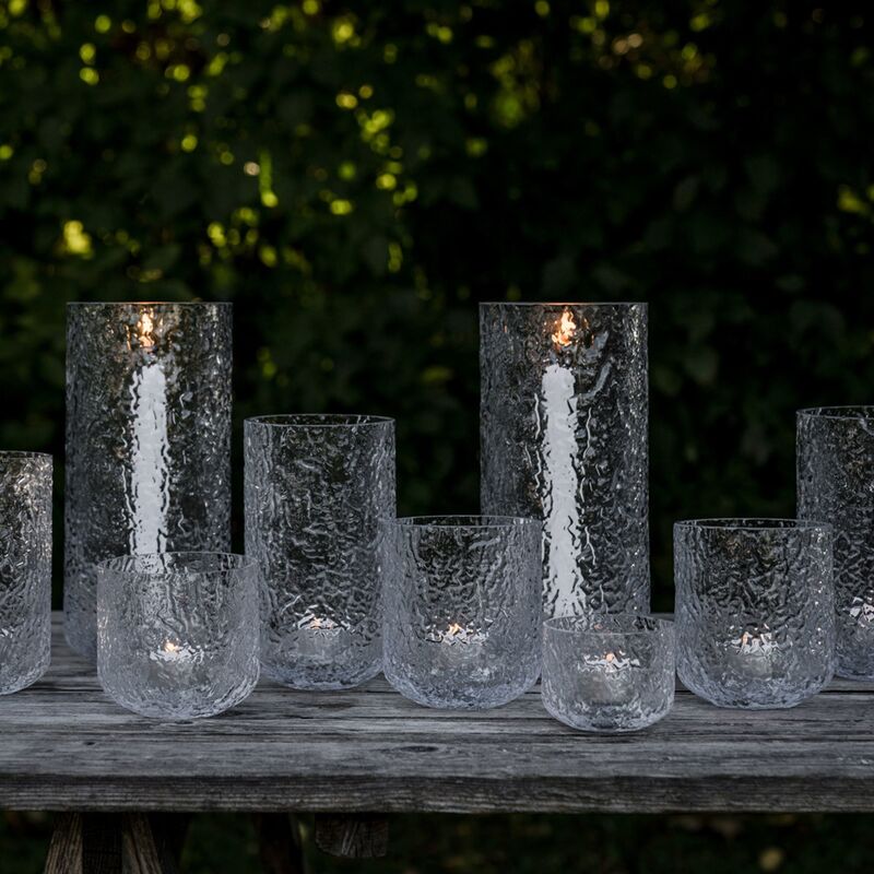 Lysestage 9 cm, mønstret glas