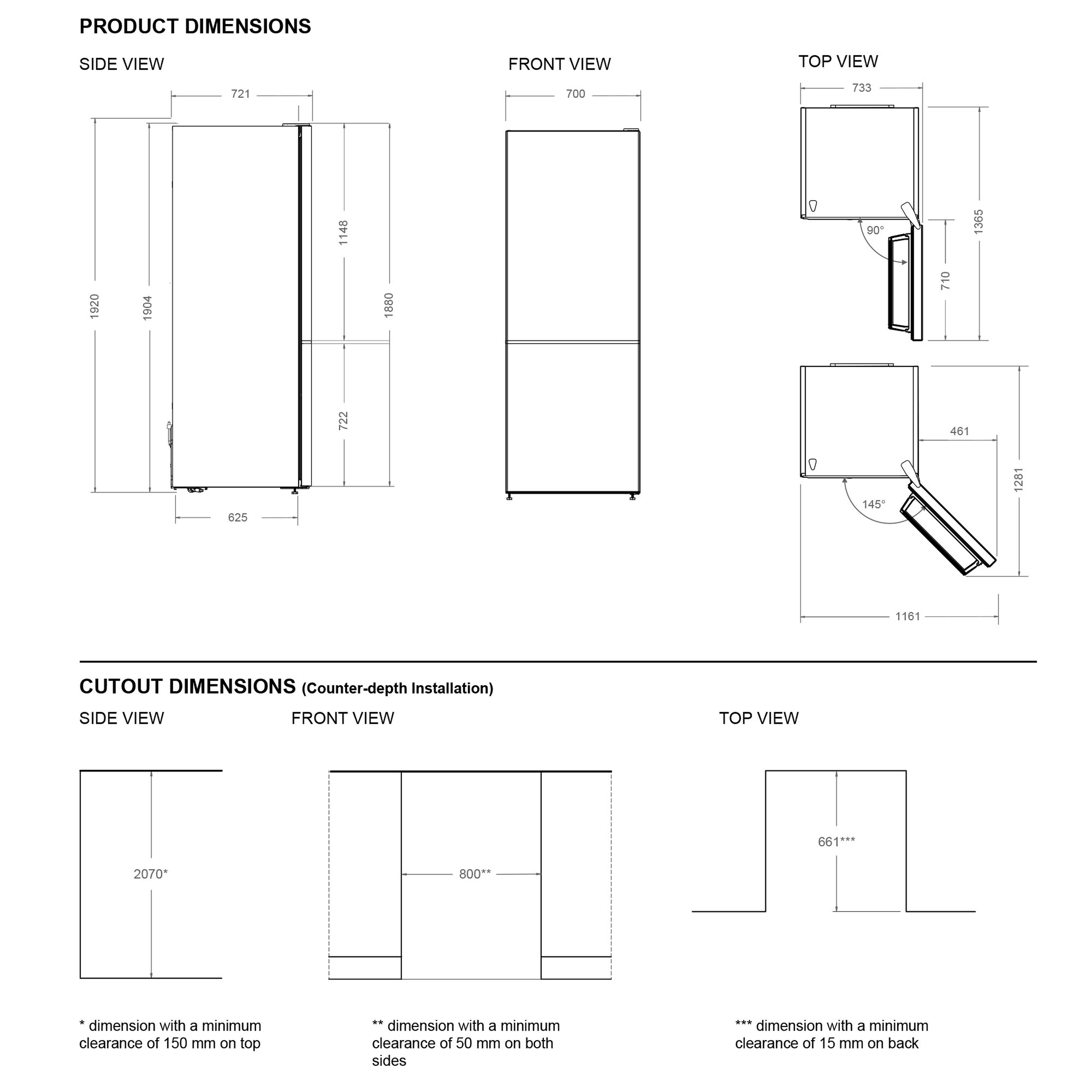 Bertazzoni RBM70F4FBNC Frittstående kombiskap 192 x 70 cm Modern-series, svart glass