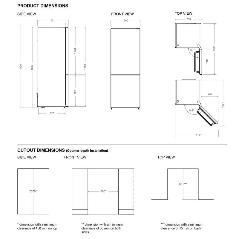 Bertazzoni RBM70F4FBNC Frittstående kombiskap 192 x 70 cm Modern-series, svart glass