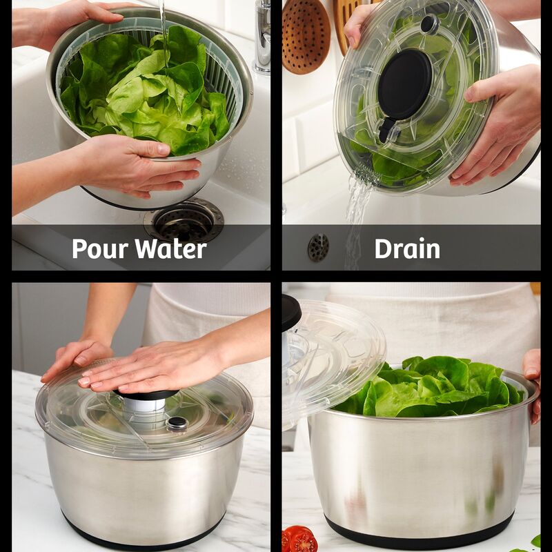 Salatslynge med pumpe 6 liter, rustfrit stål