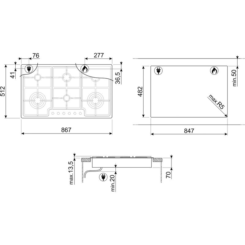 Gass Platetopp 90 cm, Rustfritt Stål