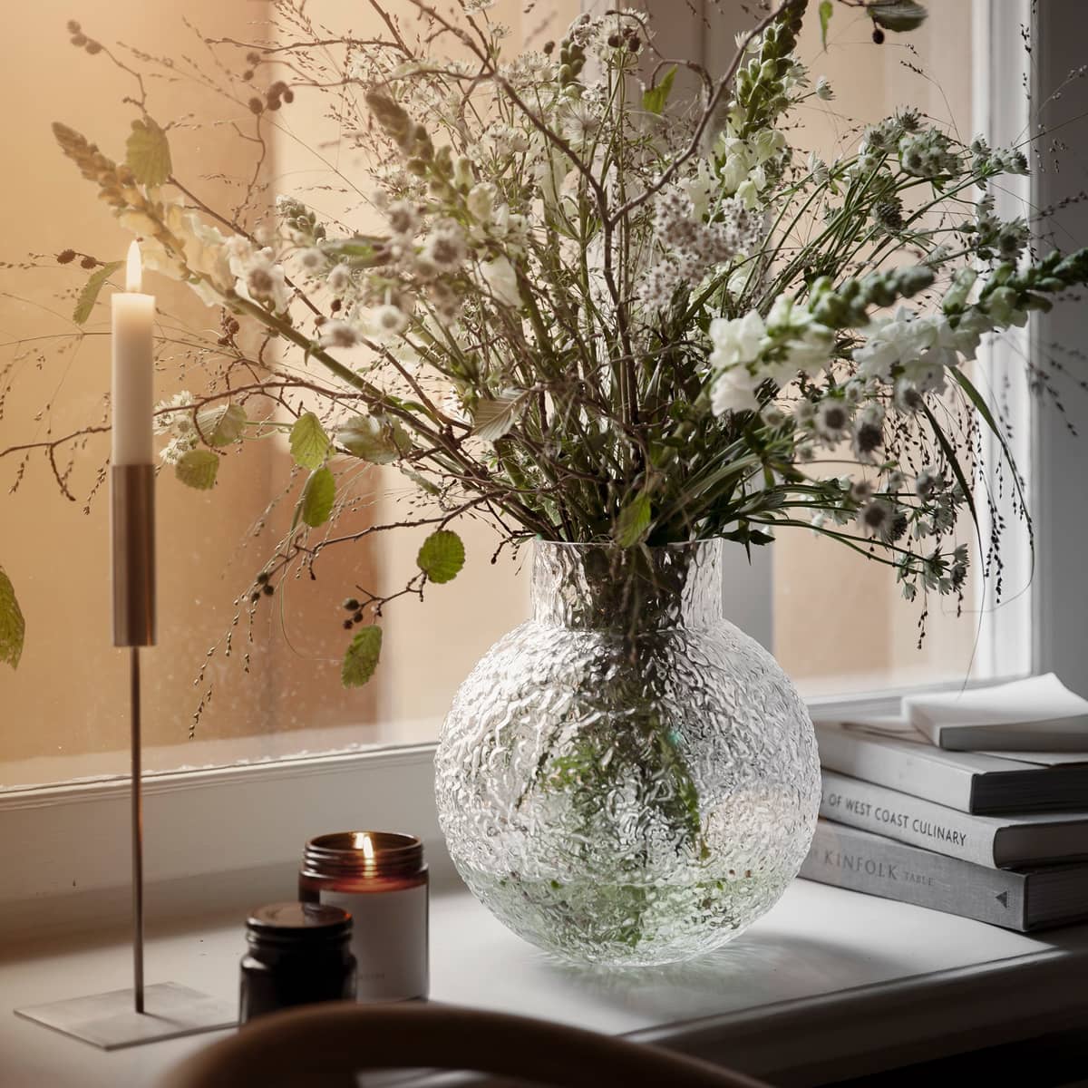 Glasvas med rund mönstrad struktur, 22 cm