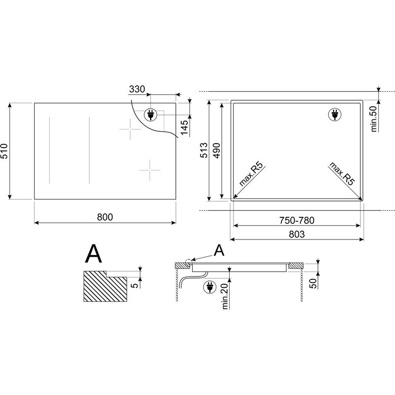 SIM3864D- integroitava keittotaso 80 cm, musta