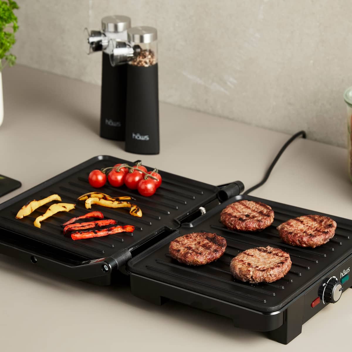 Falster bord-/paninigrill, svart/rustfritt stål