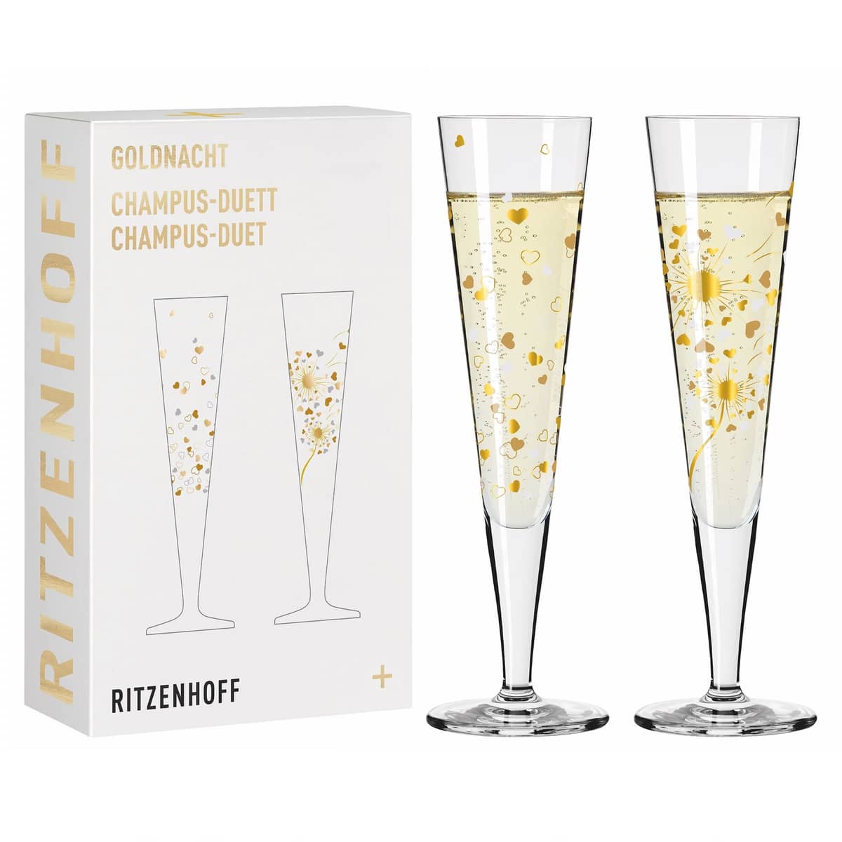 Goldnacht Heart champagneglas, 2 st