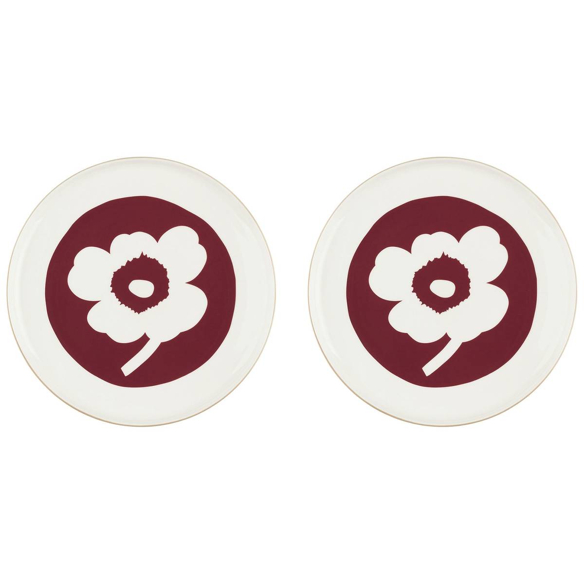 Unikko tallrik 25 cm 2 st, vit/cherry