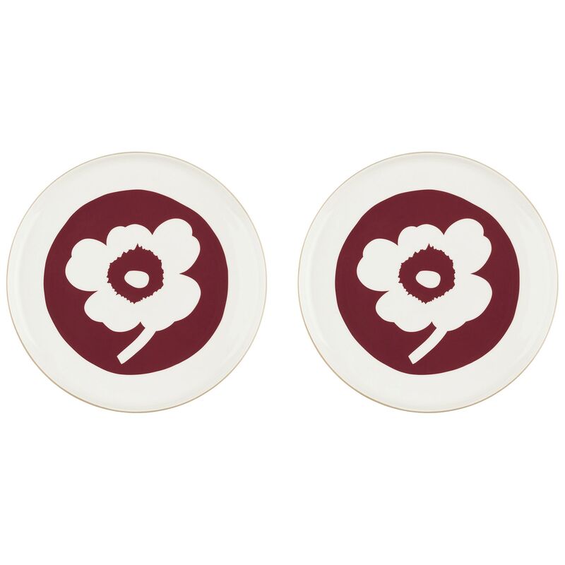 Unikko lautanen 25 cm 2 kpl, valkoinen/kirsikka