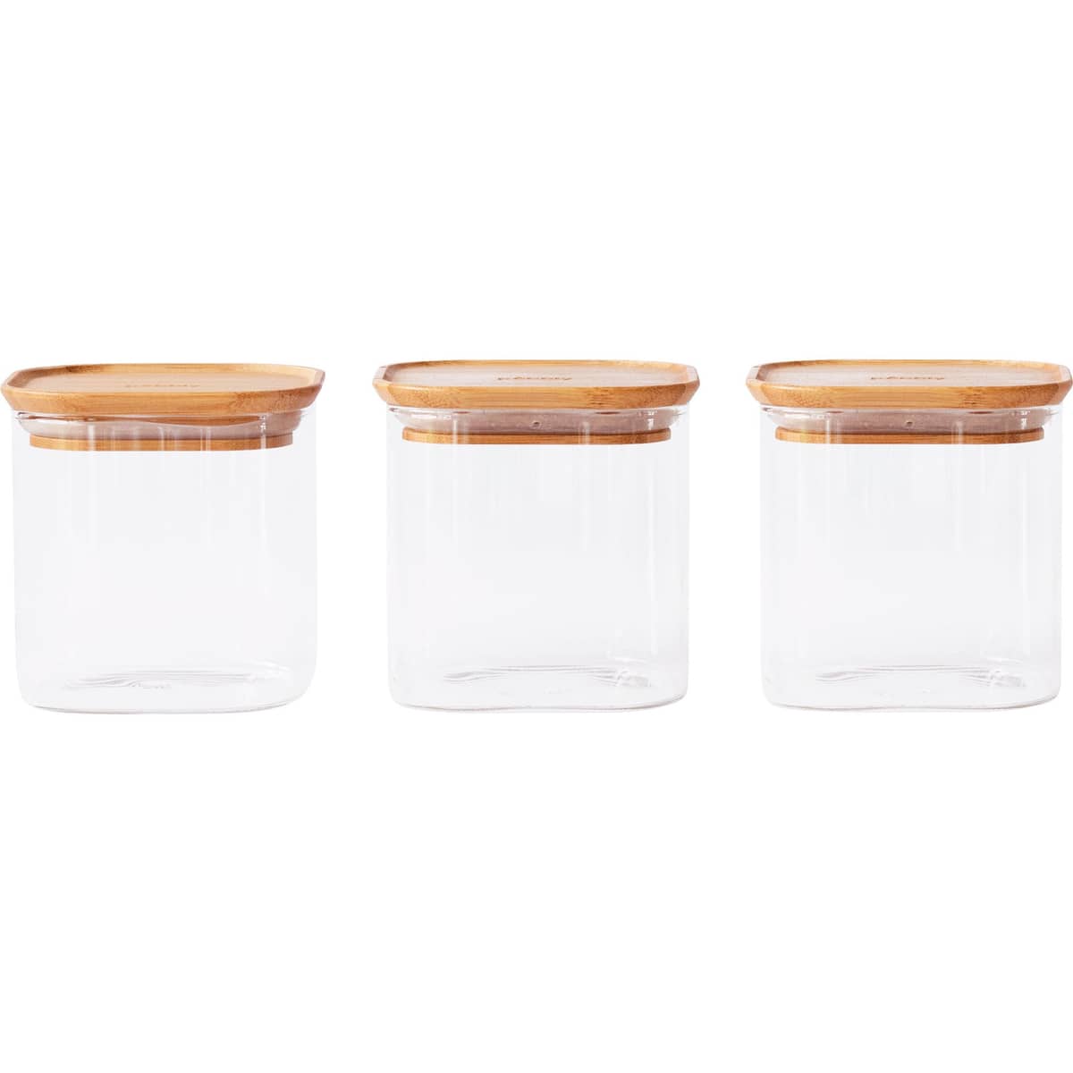 Stabelbare glasskrukker 800 ml 3-pakning, bambus/glass