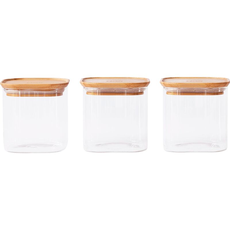 Stapelbar glasburk 800 ml 3-pack, bambu/glas