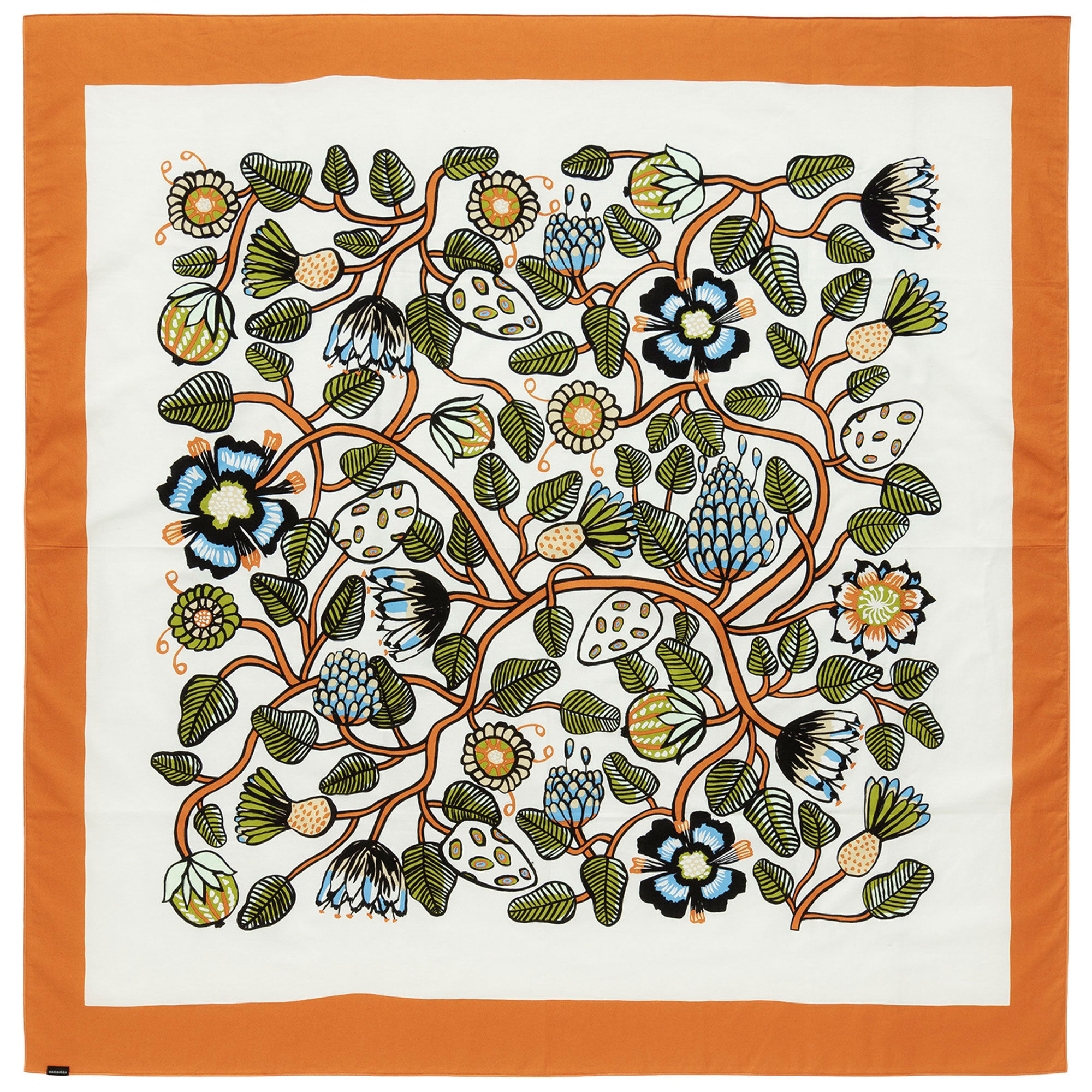 Marimekko Tiara pöytäliina 140x140 cm, hiekka/vihreä/oranssi