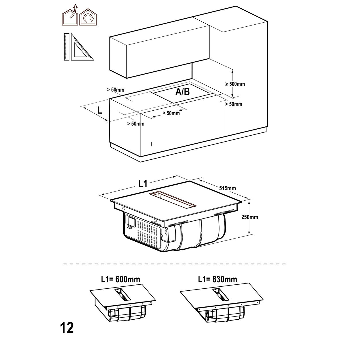 P604ICH30NP Induktionskogeplade med integreret emhætte 60 cm, 4 zoner