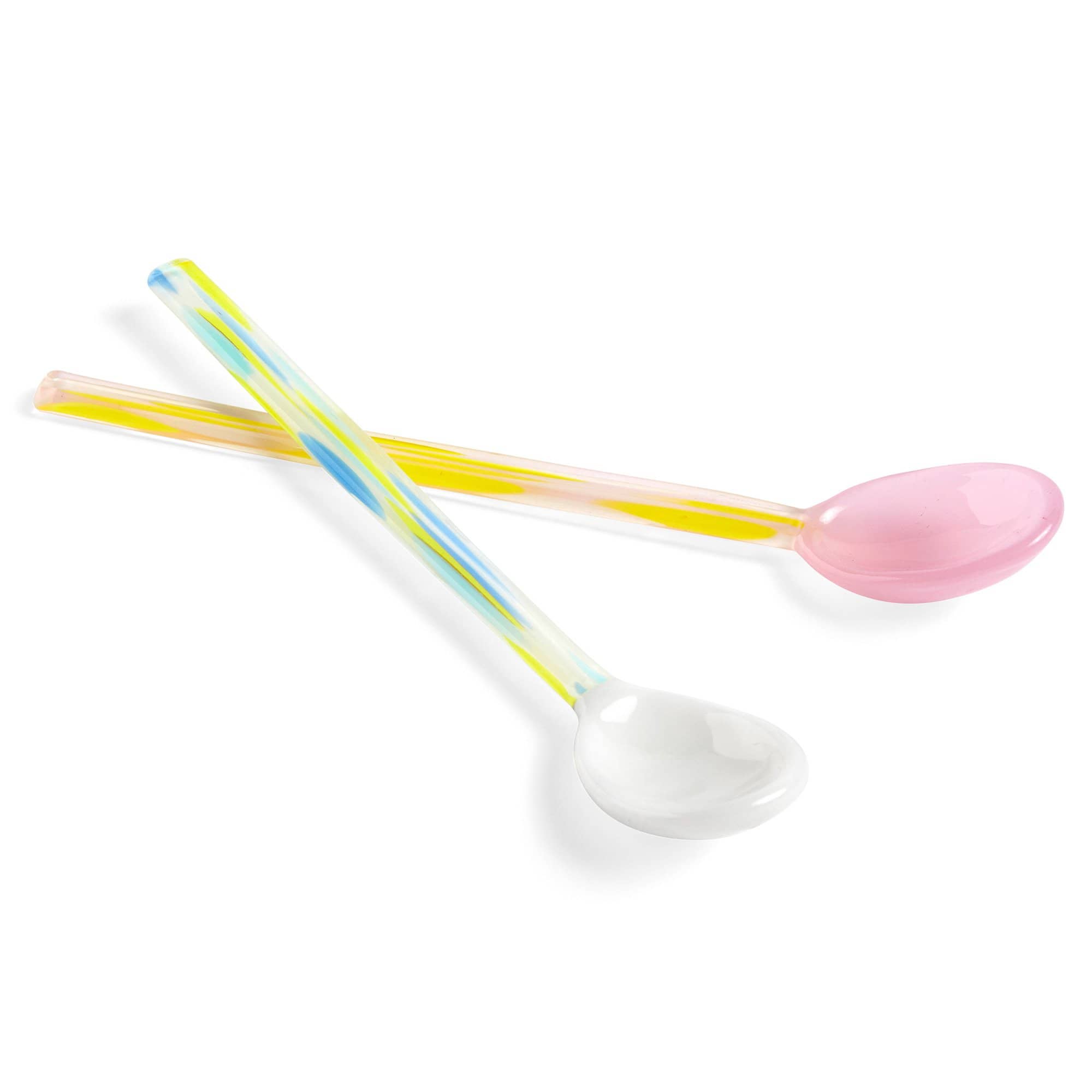 Flat skeer af glas, 2 stk, lys pink/hvid