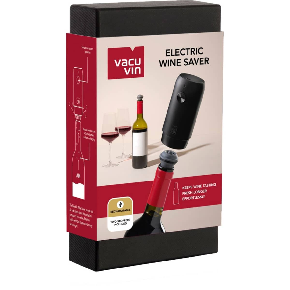 Wine Saver elektrisk vinpump, svart