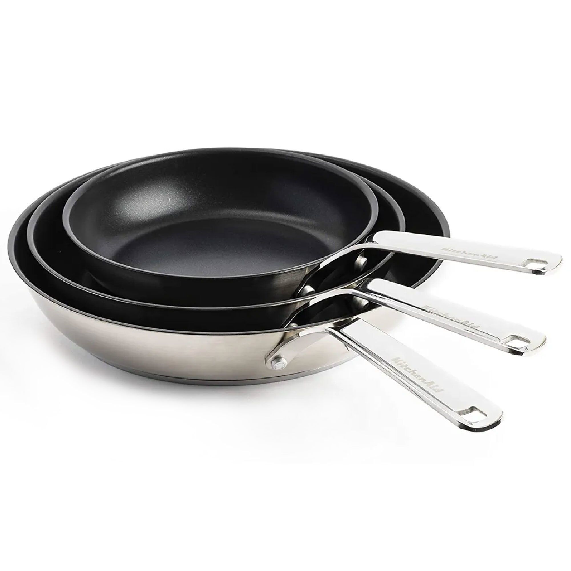 Set med stekpannor 20 cm + 24 cm + 28 cm, rostfritt stål