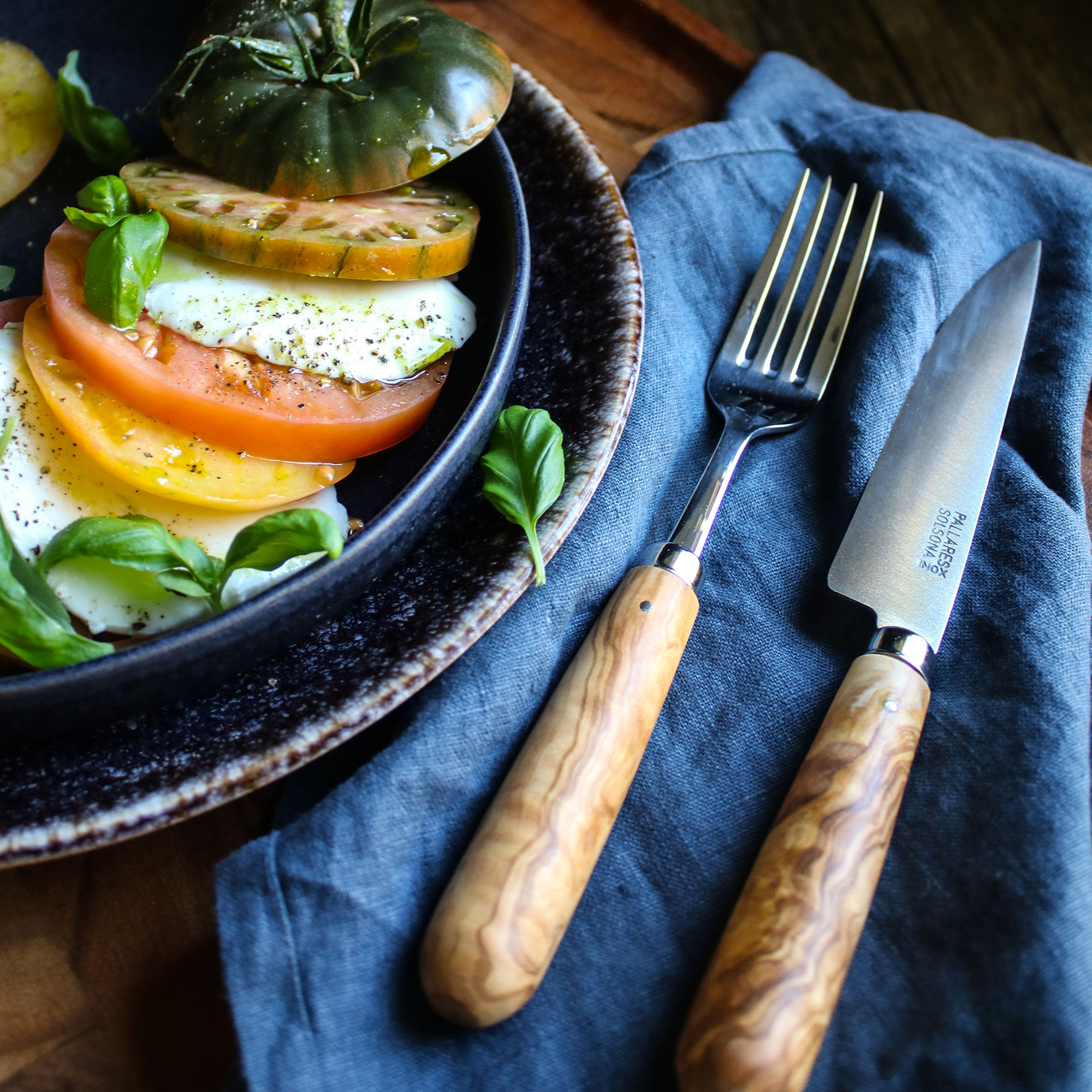 Köttkniv 22,5 cm 4-pack, rostfritt stål/olivträ