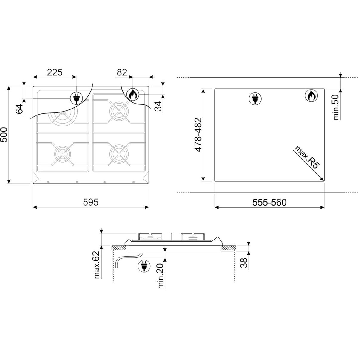 Victoria Design Gass Kokeplate 59.5 cm, Svart