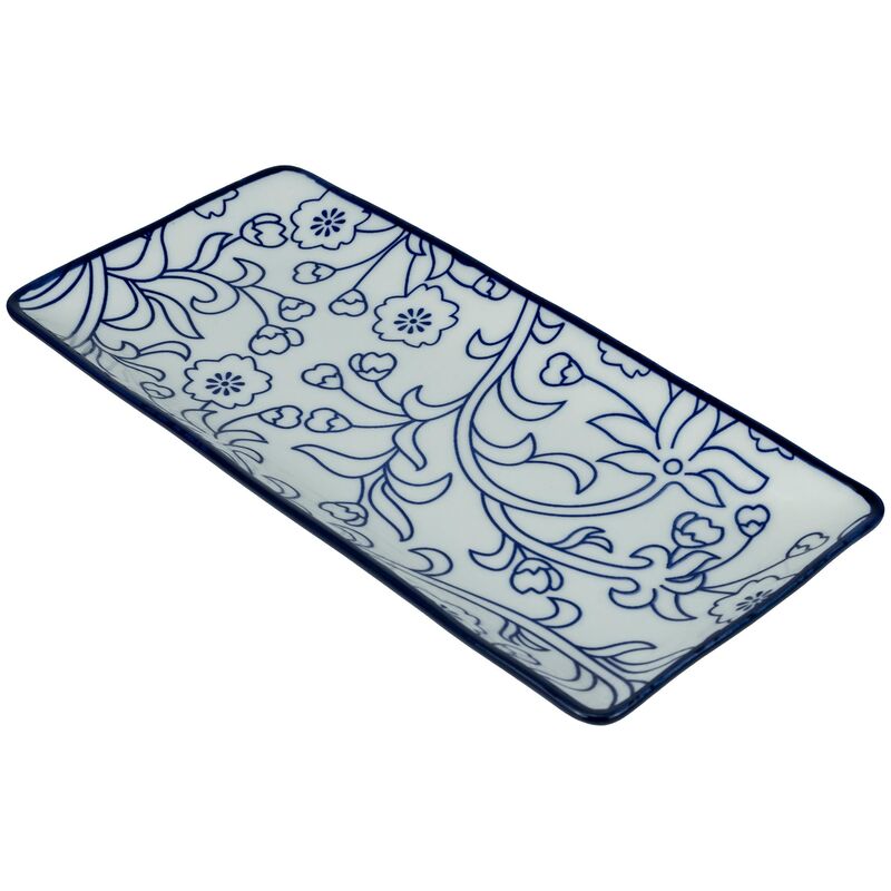 rektangulär tallrik 25x12 cm 4-pack, blå/vit