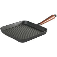 Grillpanna Gjutjärn Fyrkantig 25cm x25cm Trähandtag