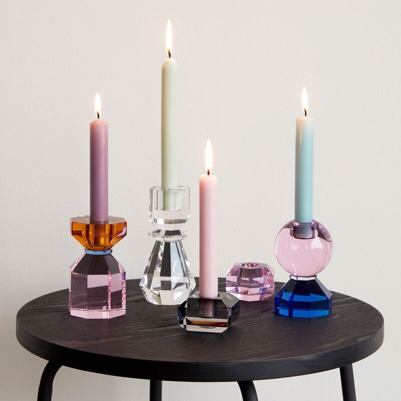 Gem lysestage, pink/blå