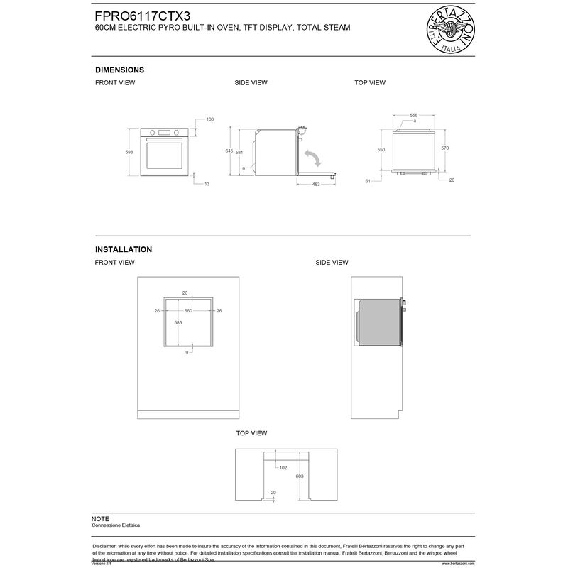 FPRO6117CTX3 Professional dampovn pyrolyse 80 liter, rustfrit stål