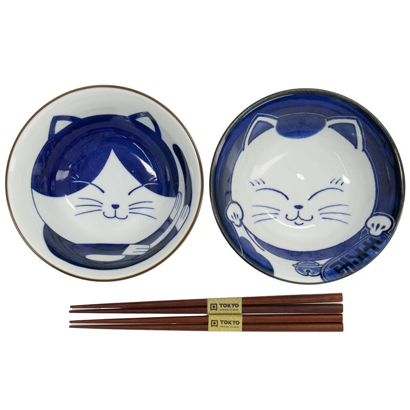 Kawaii Cat gavesett, skål + spisepinner