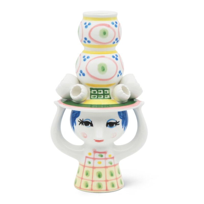 Nainen hatun kera kynttilänjalka 16 cm, vaaleanpunainen