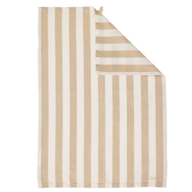 Bred rand kökshandduk, beige/vit