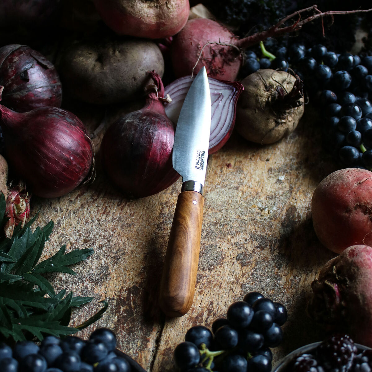 Køkkenkniv 9 cm, rustfrit stål/oliventræ