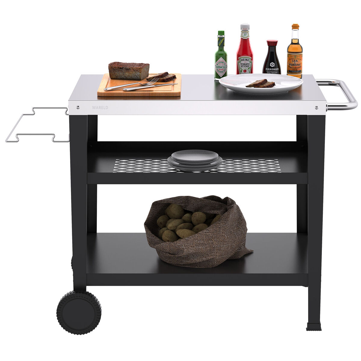 Vogn til stekebord med 4 brennere