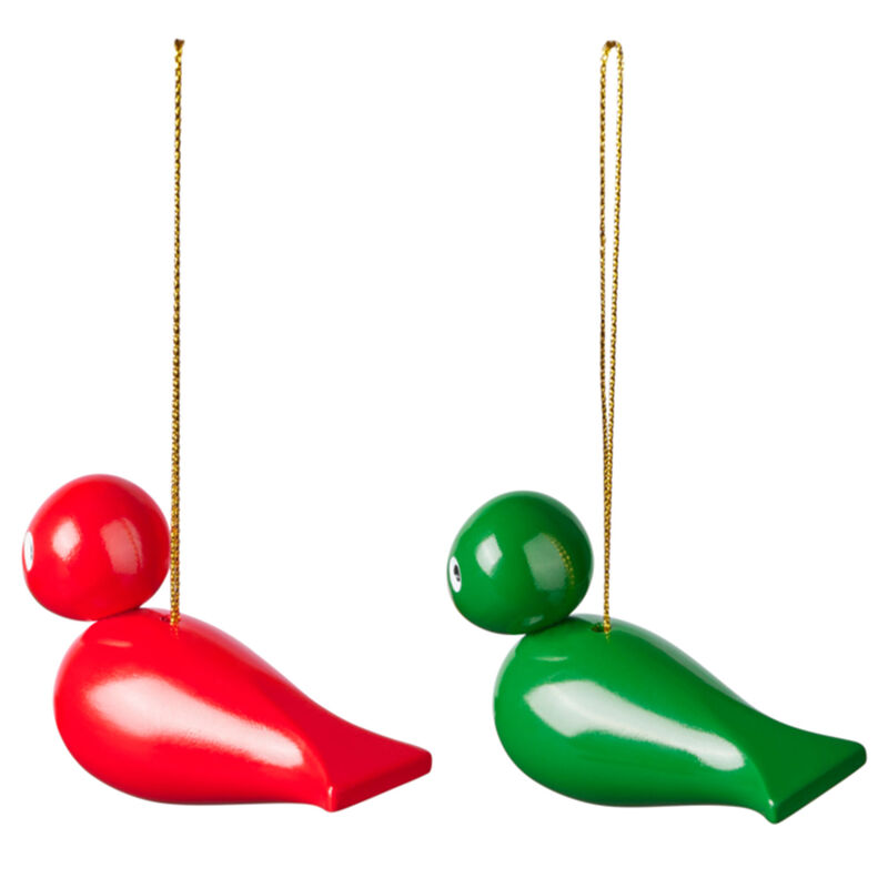 Kay Bojesen julfåglar 2 st, röd/grön