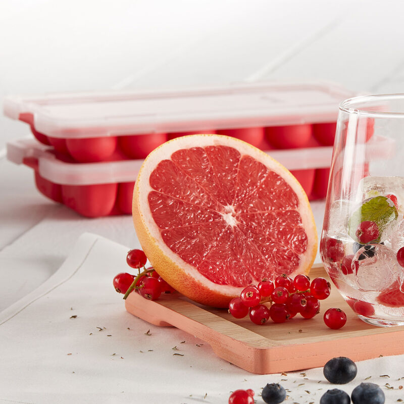 Isbitsform med lock, rektangulär, röd