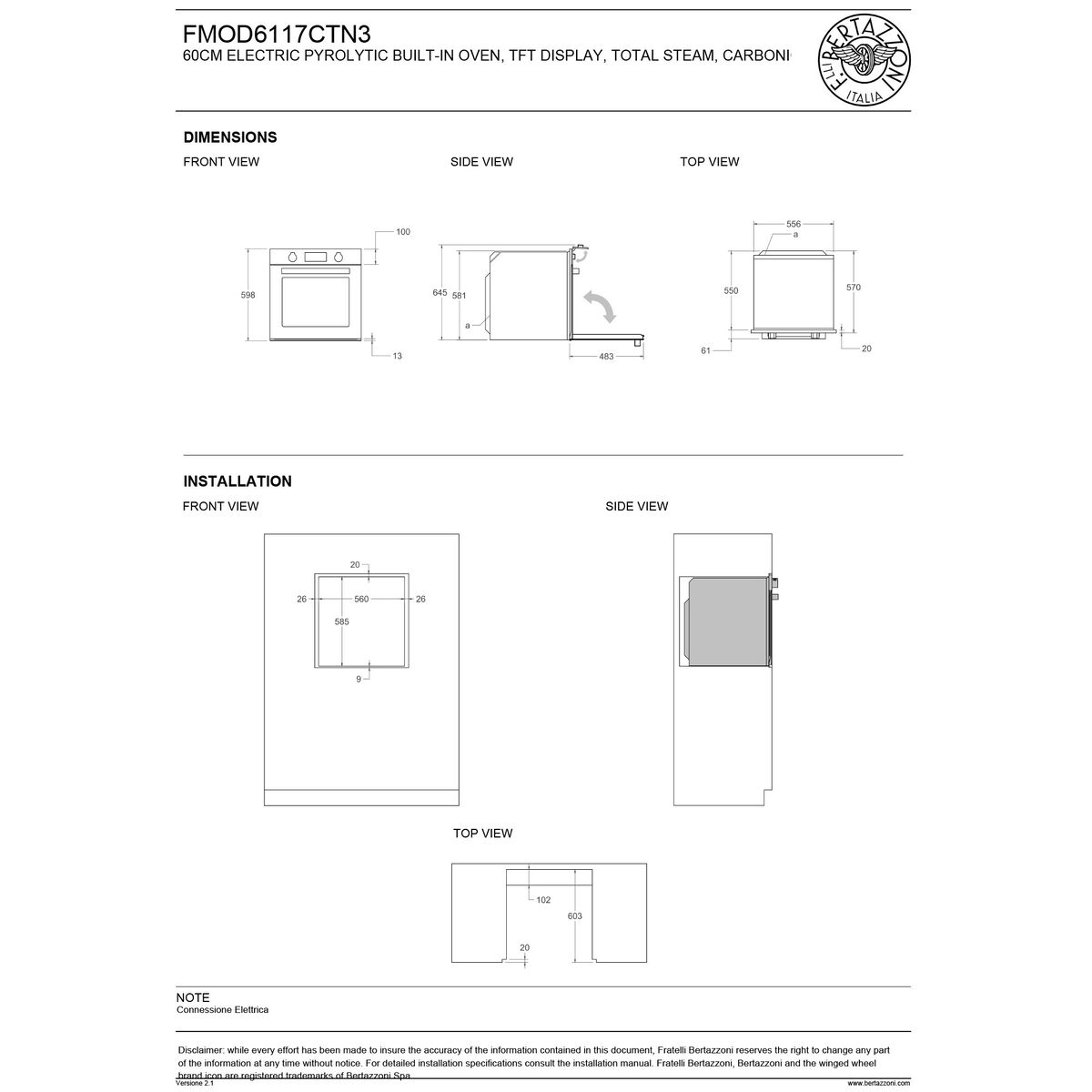 FMOD6117CTN3 Modern dampovn pyrolyse 80 liter, carbonio