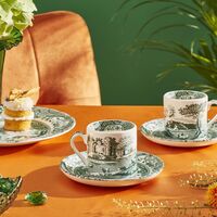 Heritage Green Italian -espressokuppi + aluslautanen 9 cl, vihreä/valkoinen