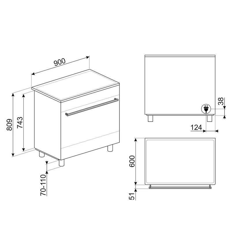 Classic induktionsspis med köksfläkt 90 cm, mattsvart