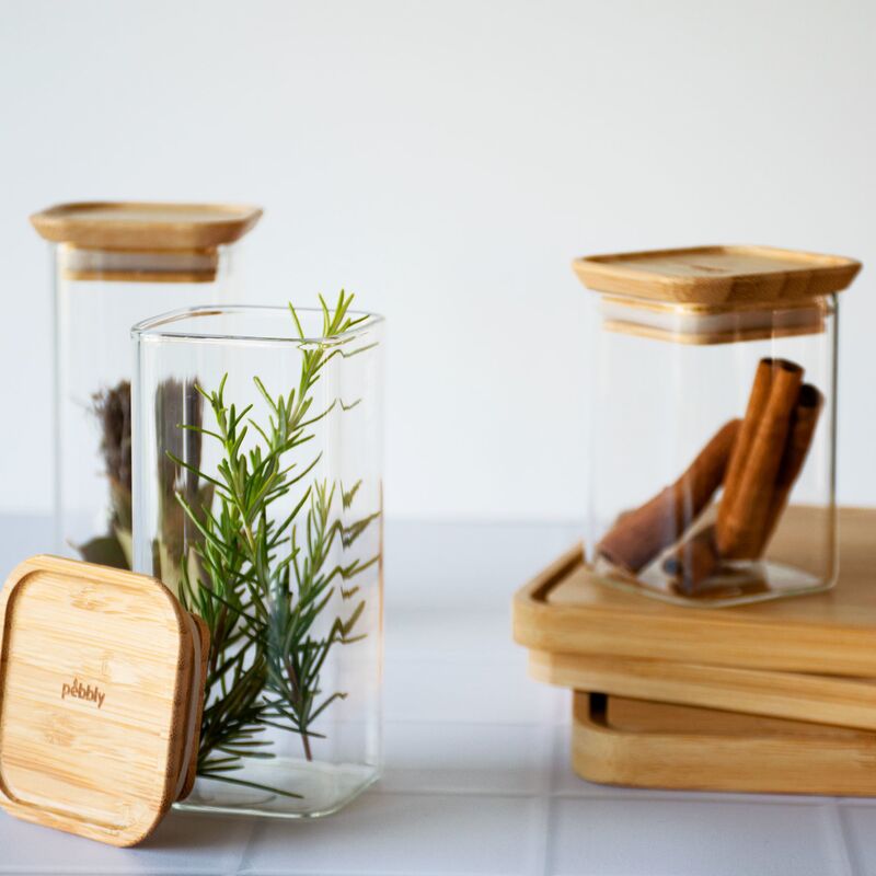 Glasskrukker med bambuslokk XS, 2 stk.