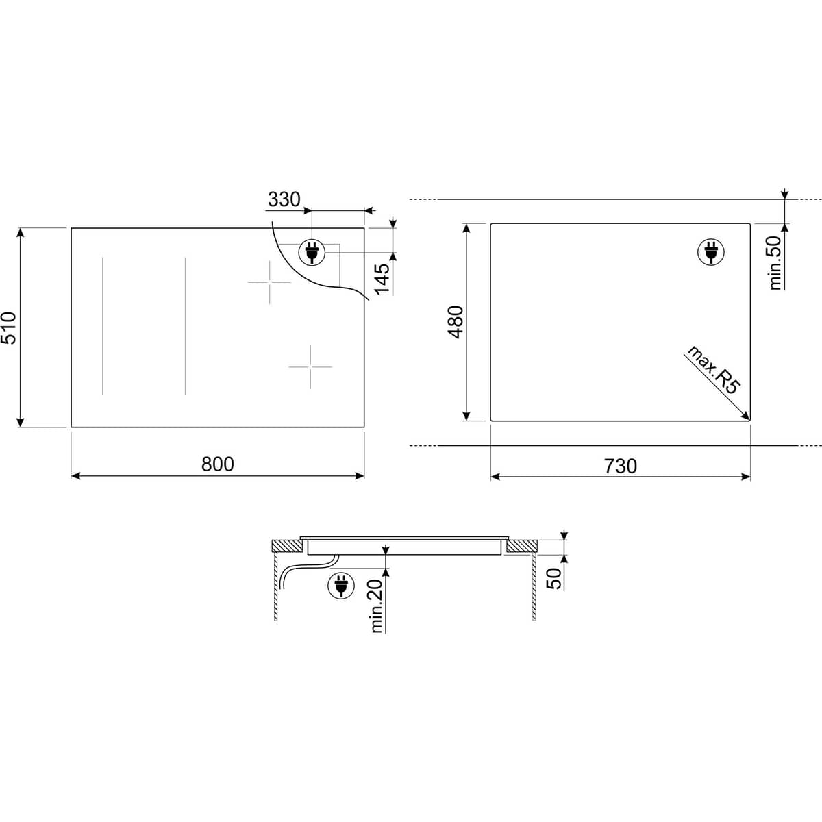 SIM3844D Indbygget kogeplade 80 cm, sort
