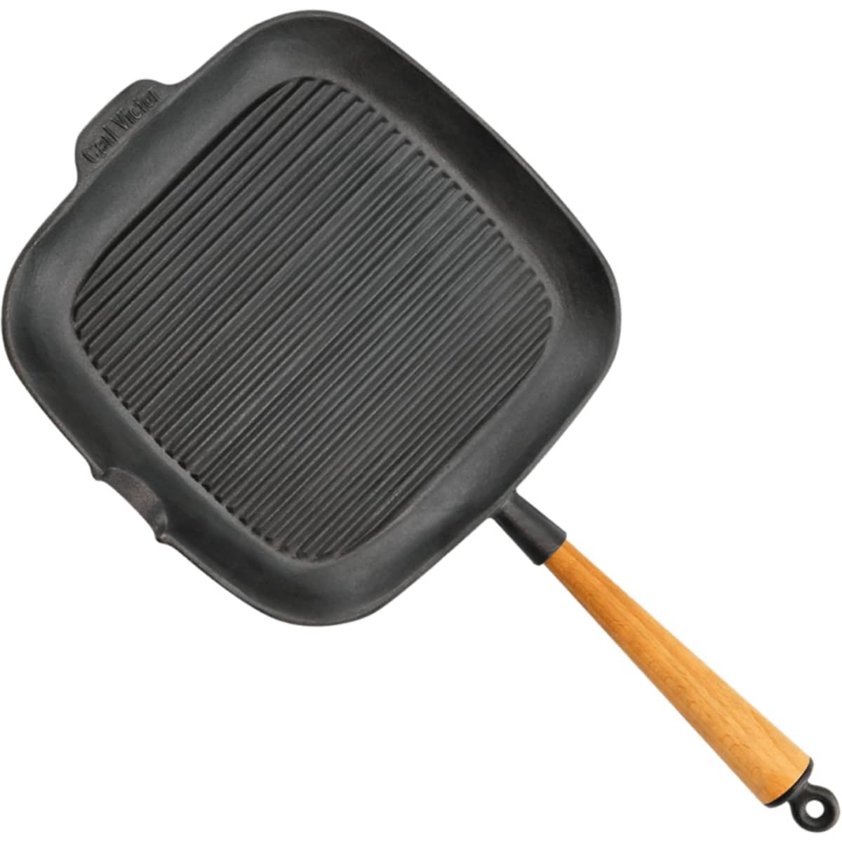 Grillpande i støbejern 28x28 cm, håndtag af bøg