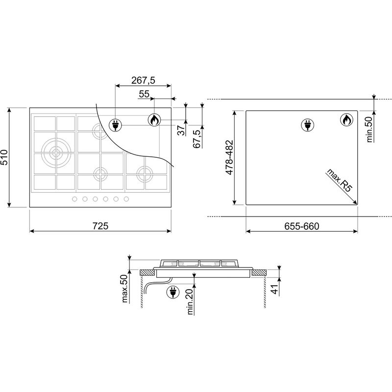 72,5 cm gashäll i rostfritt stål