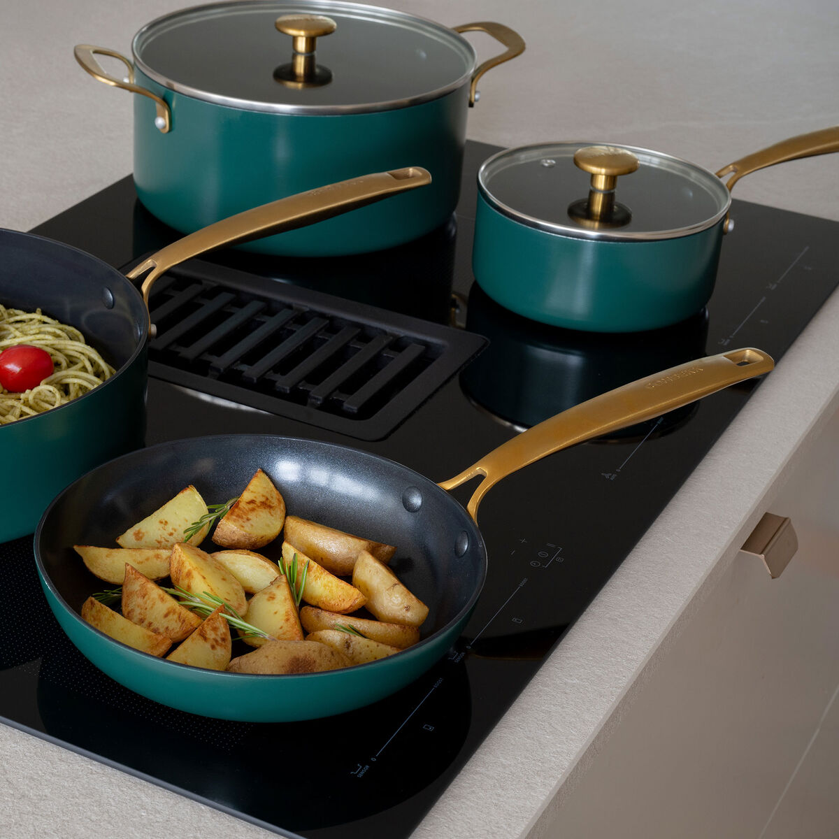 Combekk Stekepanne- og kasserollesett 4 deler, grønn