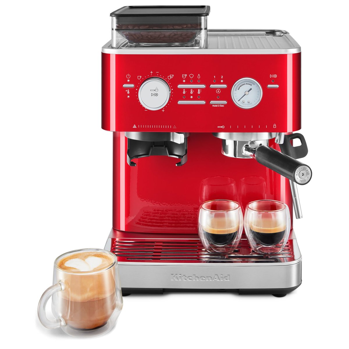 Espressomaskine med kaffekværn, candy apple