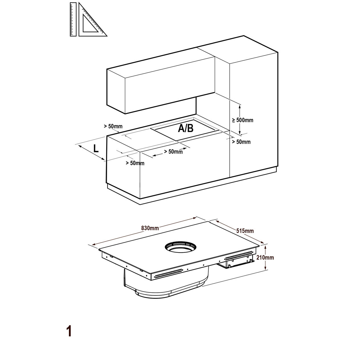 Induktionshäll med integrerad fläkt 83 cm, 4 zoner, flex