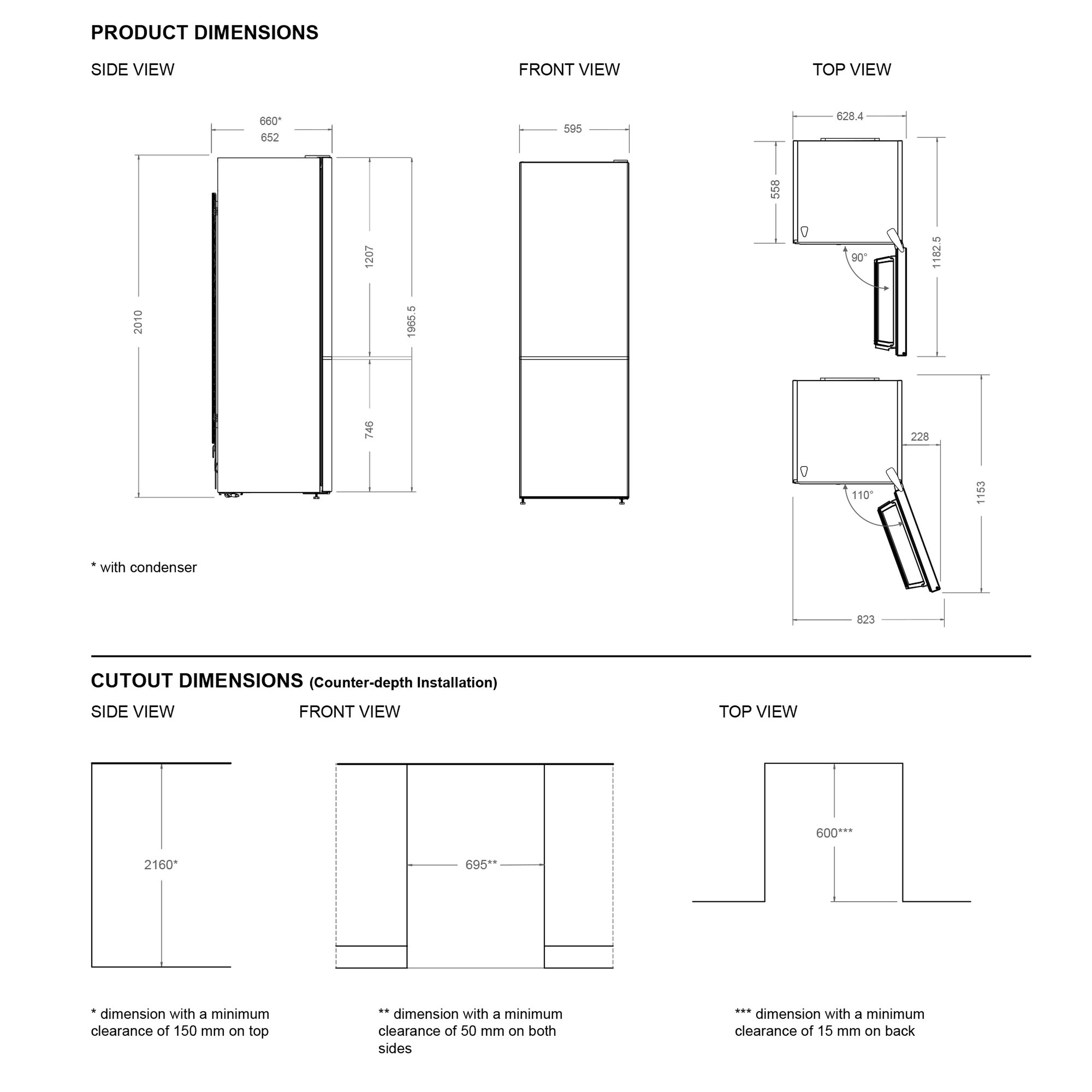 Bertazzoni RBM60F5FBNC Modern-series Fritstående kombiskab 201 x 60 cm, sort glas