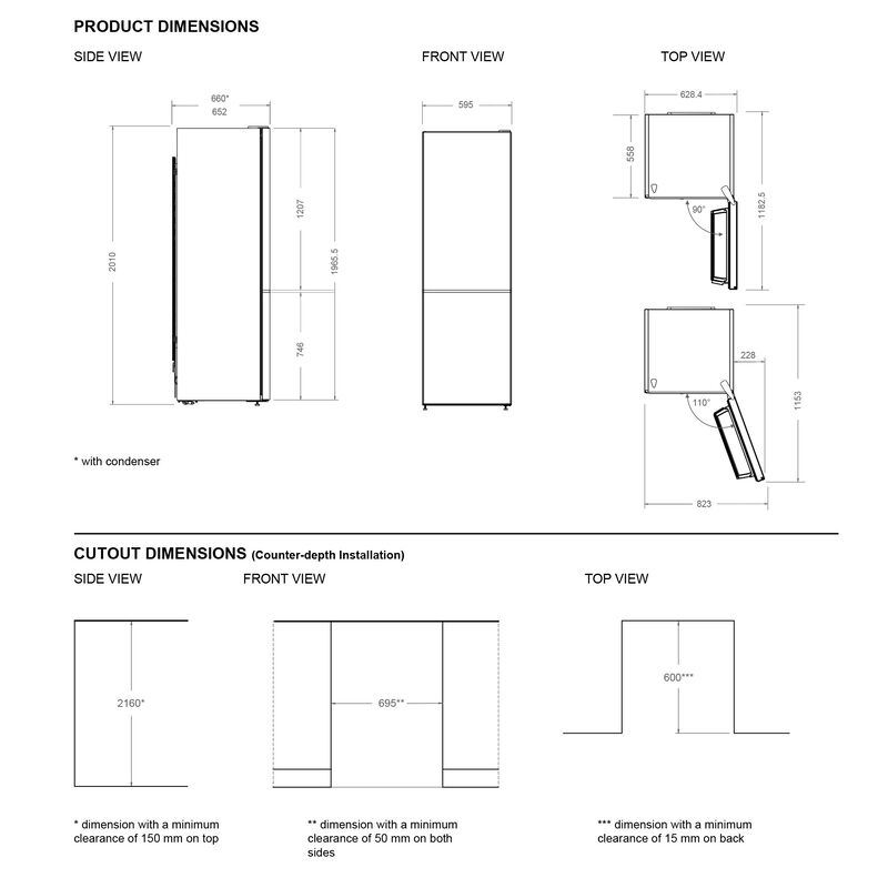 Bertazzoni RBM60F5FBNC Modern-series Fritstående kombiskab 201 x 60 cm, sort glas