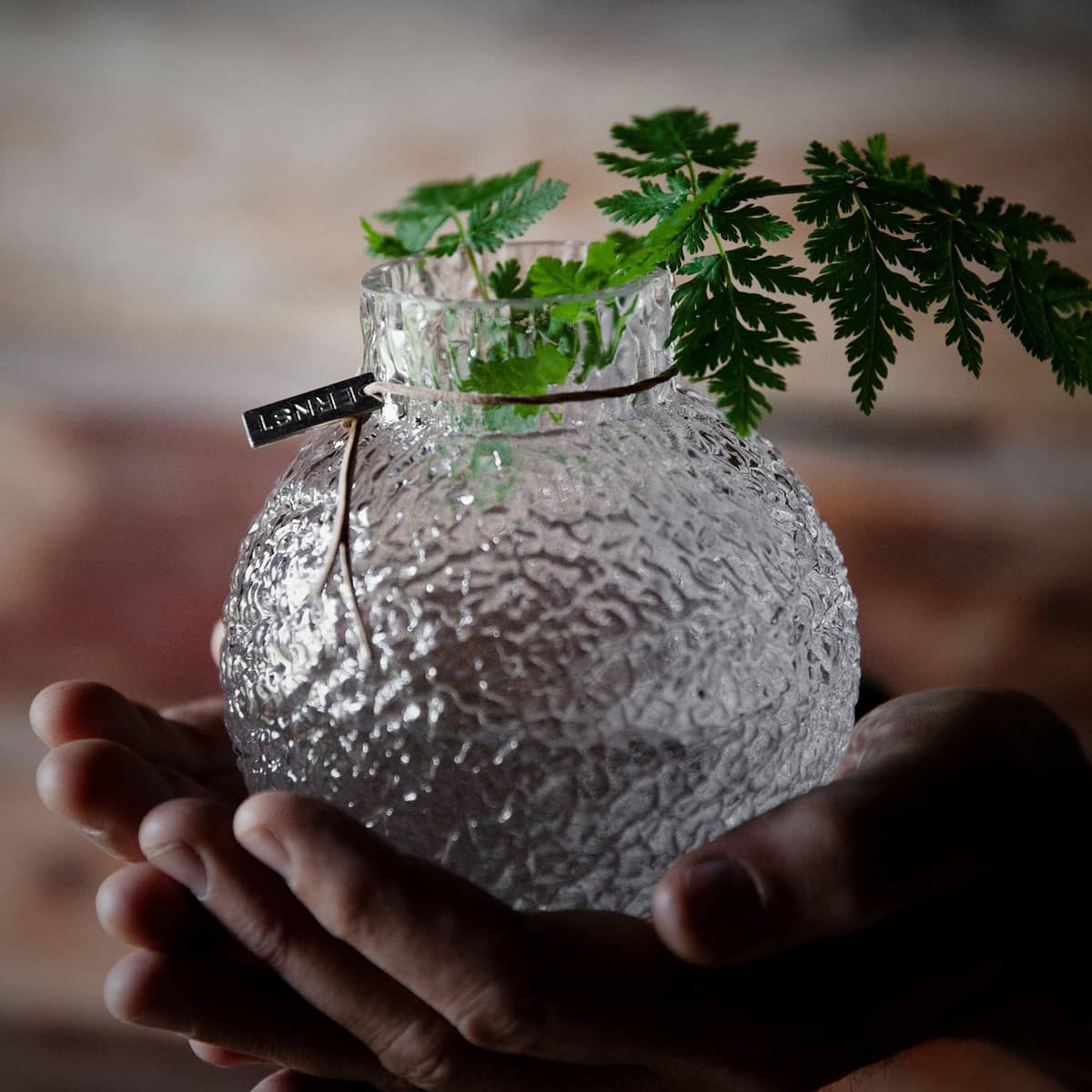 Glasvas med rund mönstrad struktur, 14 cm