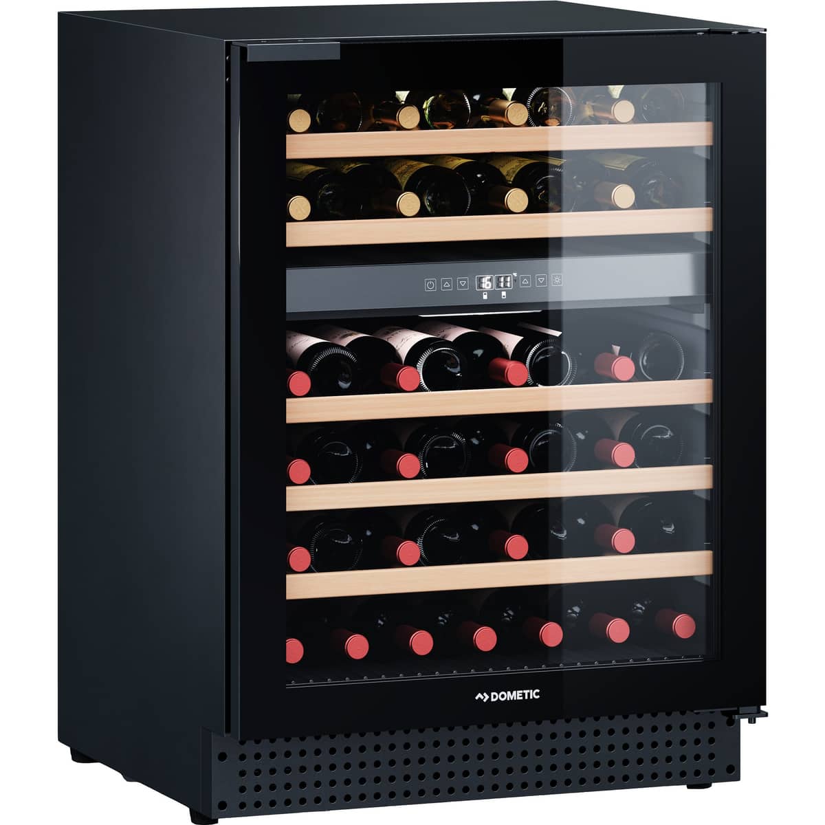 D46B vinkøleskab, 2 temperaturzoner, 46 flasker, sort