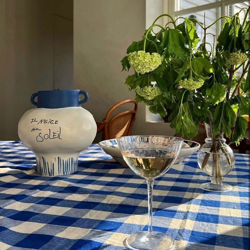 Bell bordsduk 330x145 cm, blå/aprikos