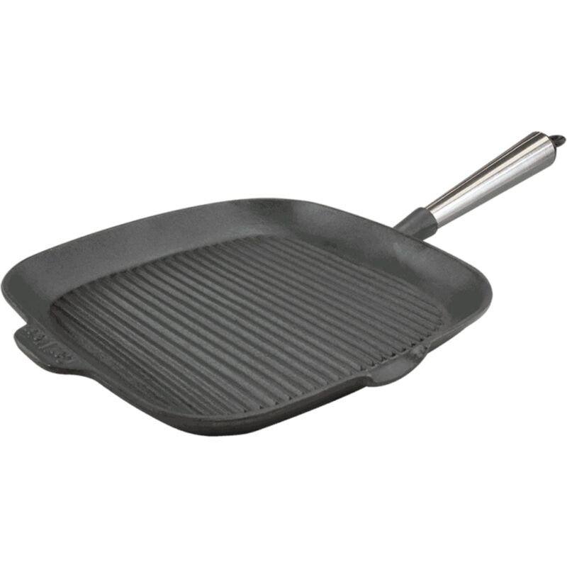 Fyrkantig gjutjärnsgrillpanna 28 cm med höga kanter, stålhandtag