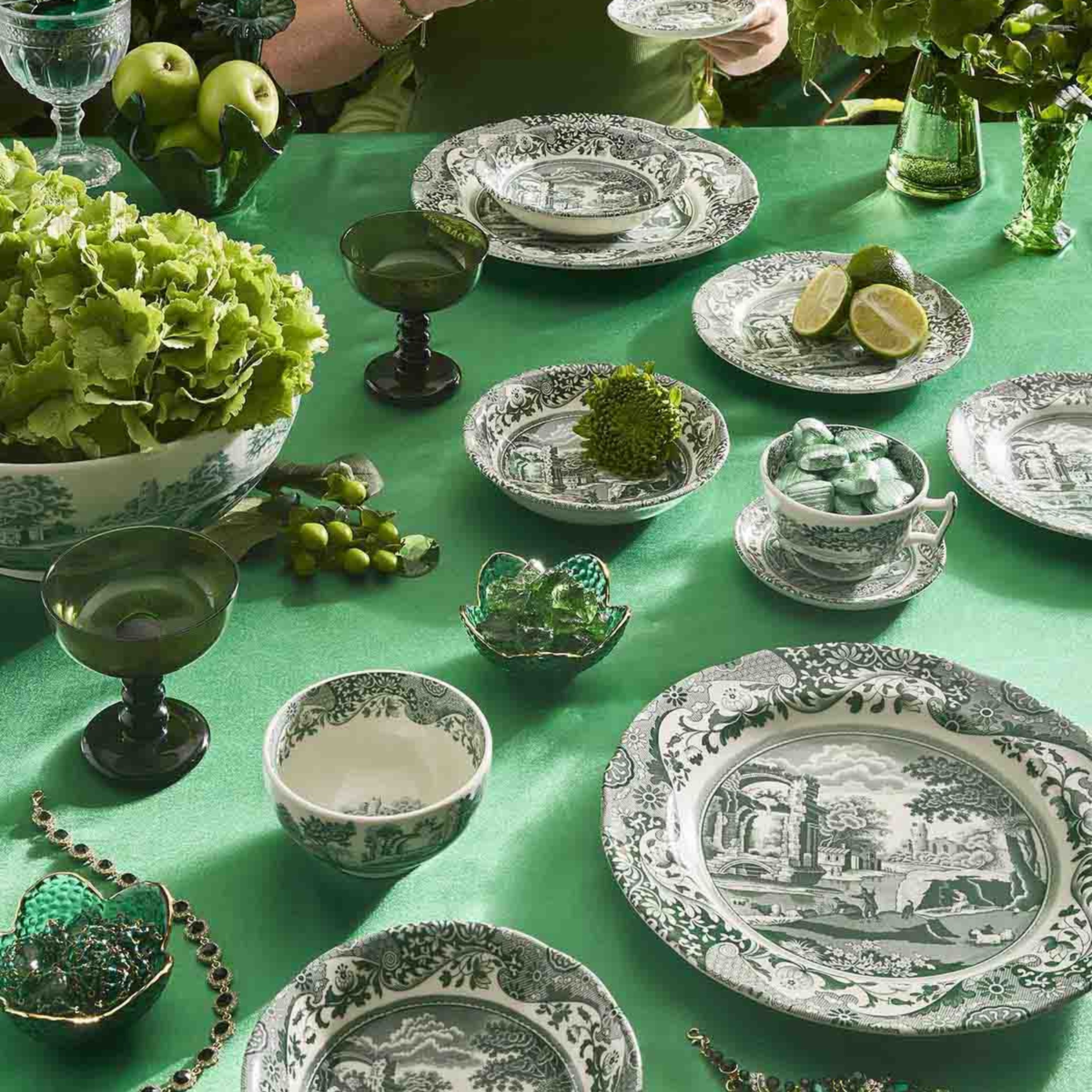 Heritage Green Italian stel 12 dele, grøn/hvid