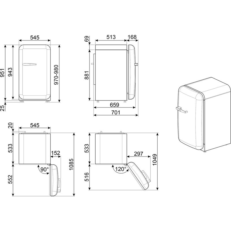 FAB10HRBL6 kylskåp med flaskinredning, grön